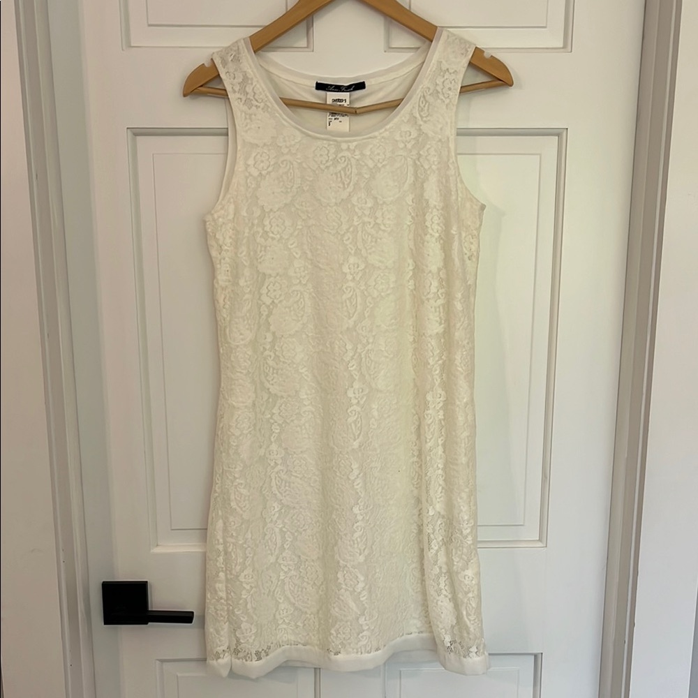 White/Cream Lace Sleeveless Shift Dress - Anne French